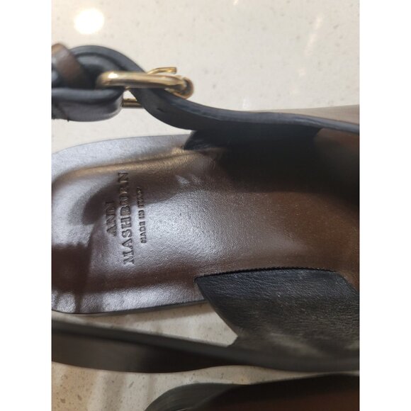 ANN MASHBURN Elegant Brown Slingback Criss Cross Leather Sandals EU 36 US 5.5 - Picture 6 of 7